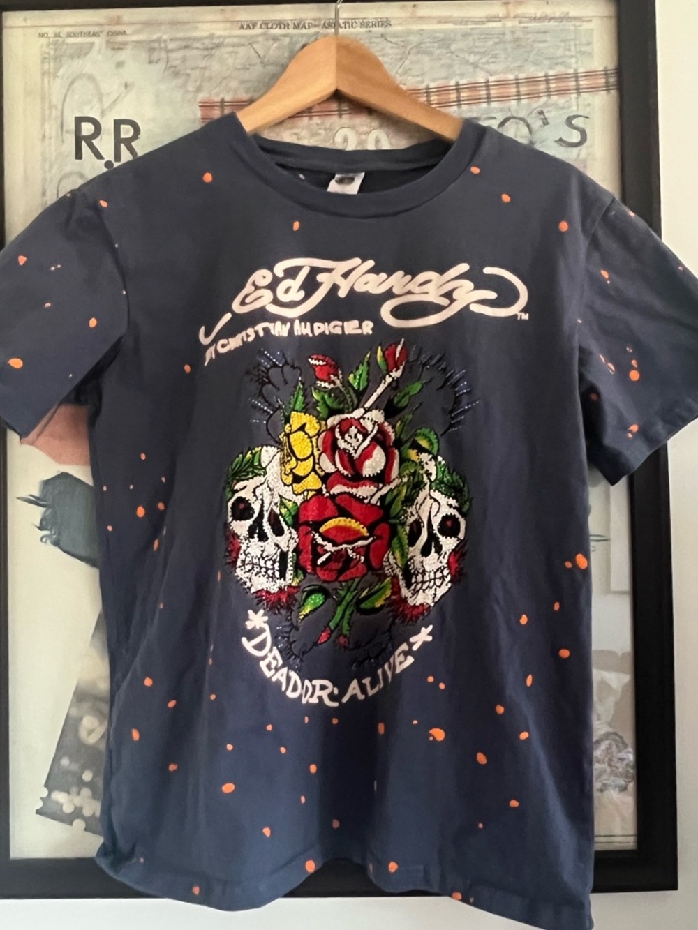 Vintage Y2K Ed Hardy Christian Audigier Unisex Skull Roses "Dead or Alive" Tee L